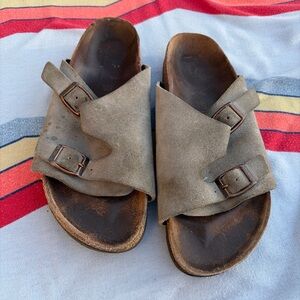 Birkenstock Men's Suede Slide Sandals in Taupe Brown